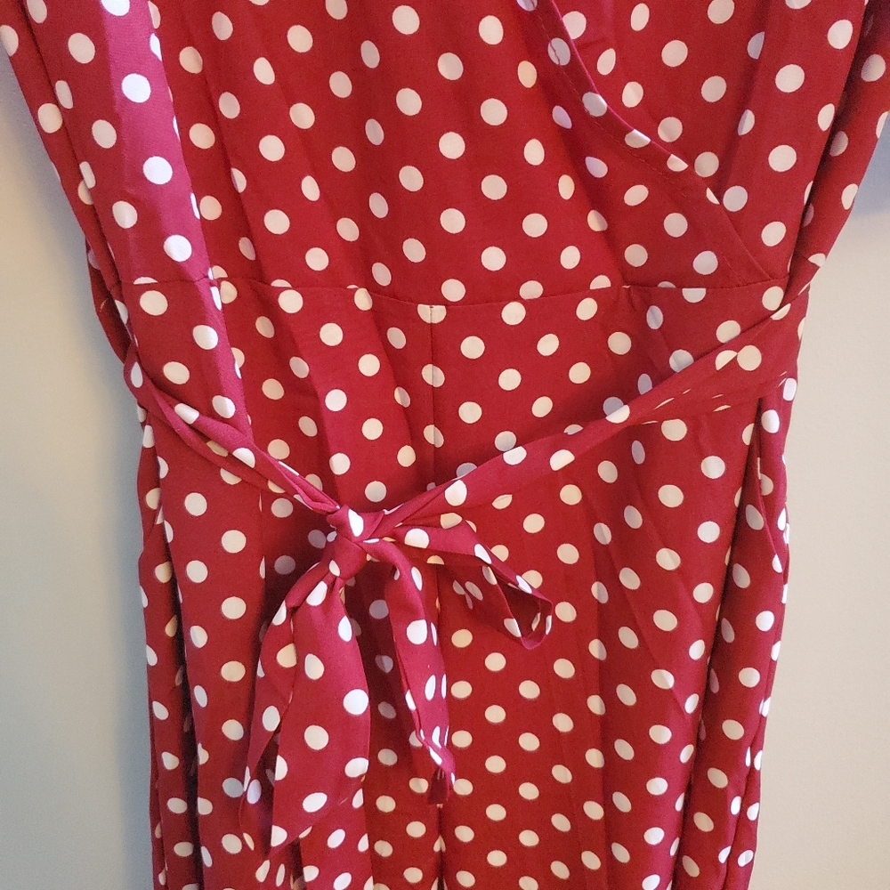 Wine Polka Dot Jumpsuit - Picture 4 of 10